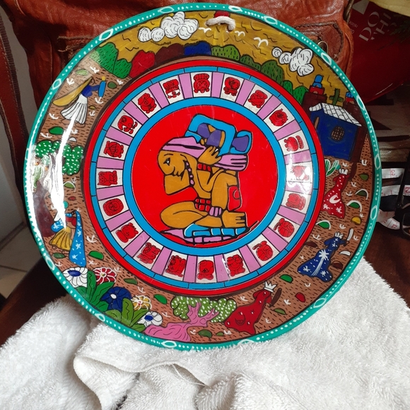 🇲🇽 Vintage Mayan Folk Art Mayan Calendar Plate Decor Spiritual - Picture 7 of 16